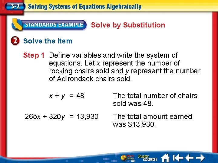 Solve by Substitution Solve the Item Step 1 Define variables and write the system