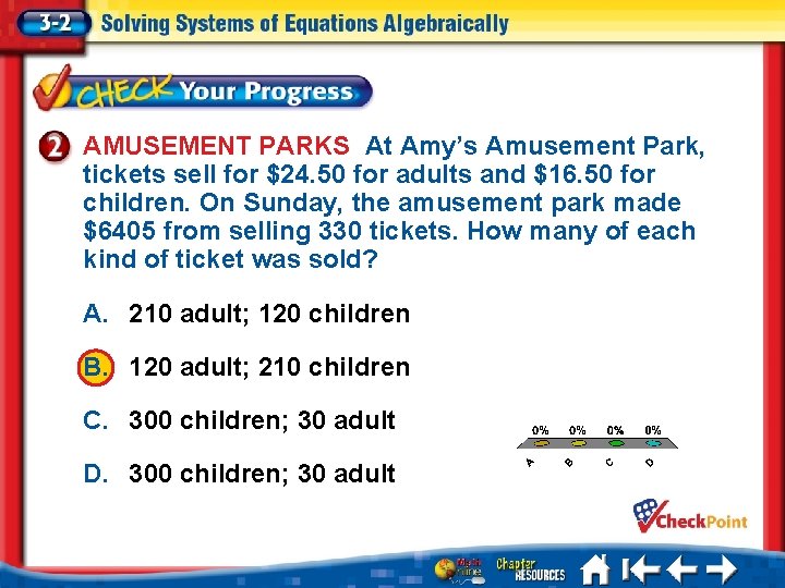 AMUSEMENT PARKS At Amy’s Amusement Park, tickets sell for $24. 50 for adults and