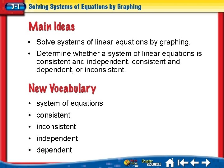  • Solve systems of linear equations by graphing. • Determine whether a system