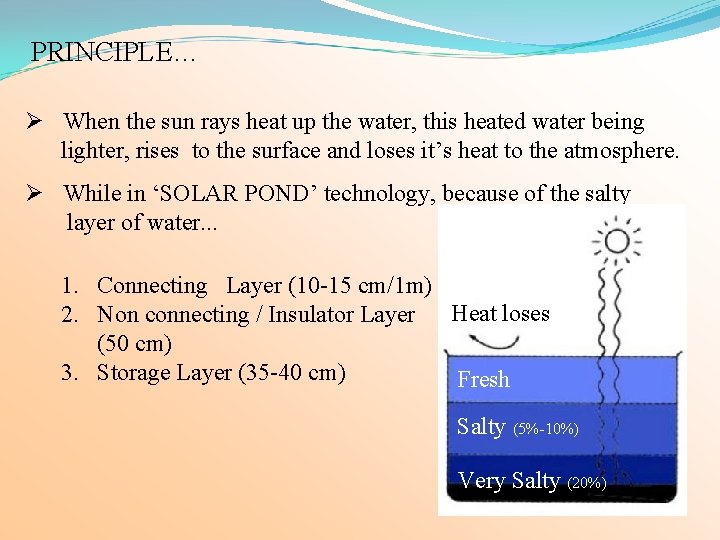 PRINCIPLE… Ø When the sun rays heat up the water, this heated water being