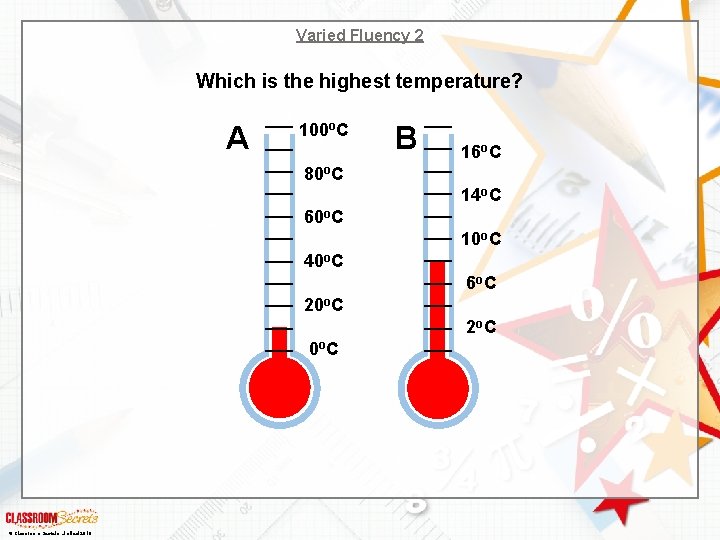 Varied Fluency 2 Which is the highest temperature? A 100 o. C B 16