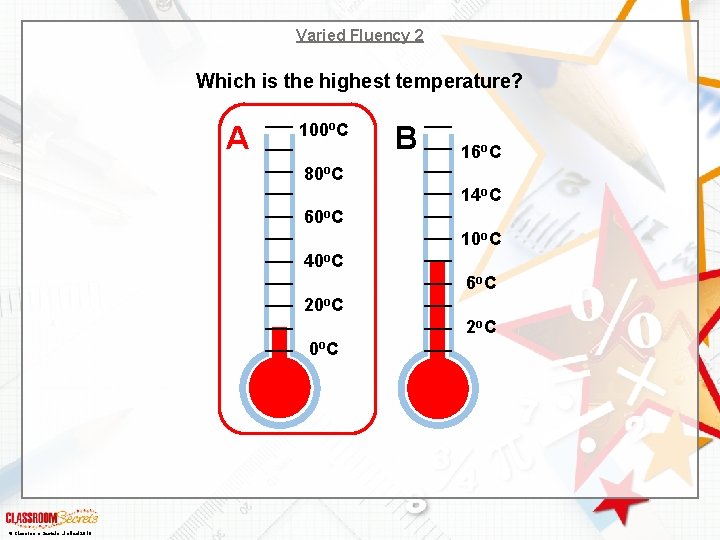 Varied Fluency 2 Which is the highest temperature? A 100 o. C B 16