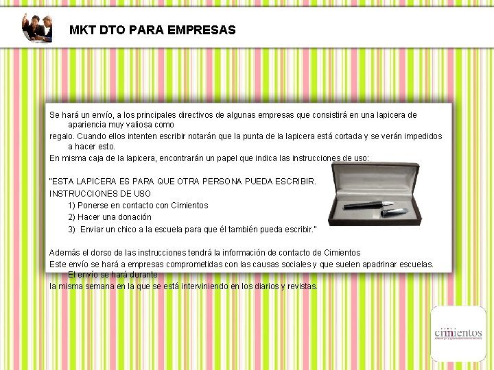 MKT DTO PARA EMPRESAS Se hará un envío, a los principales directivos de algunas