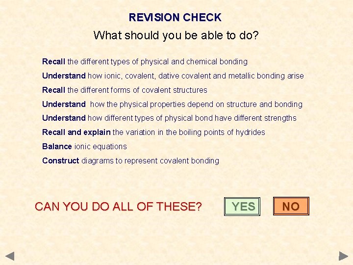 REVISION CHECK What should you be able to do? Recall the different types of