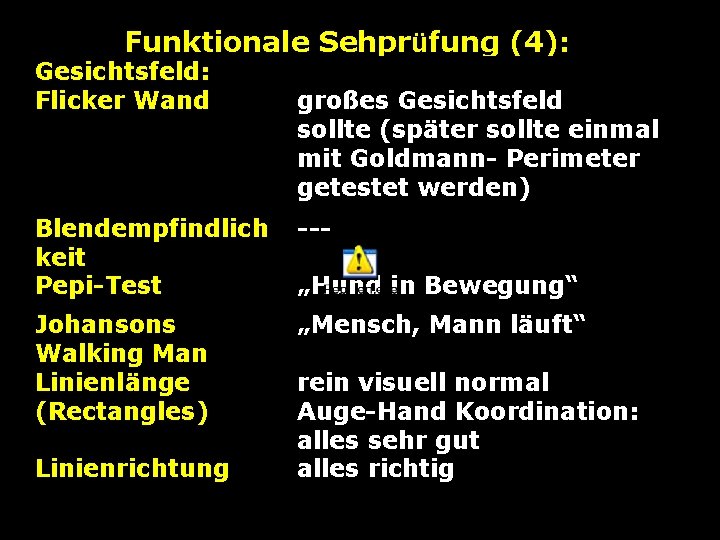 Funktionale Sehprüfung (4): Gesichtsfeld: Flicker Wand großes Gesichtsfeld sollte (später sollte einmal mit Goldmann-
