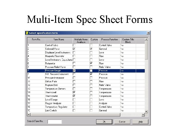 Multi-Item Spec Sheet Forms  Multi-Item Spec Sheet Forms