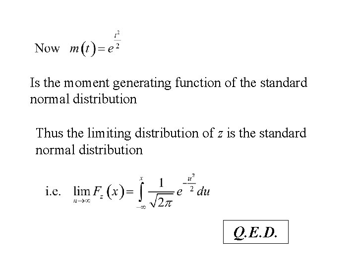 Is the moment generating function of the standard normal distribution Thus the limiting distribution