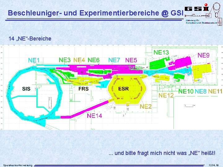 Beschleuniger- und Experimentierbereiche @ GSI Abteilung für Sicherheit und Strahlenschutz 14 „NE“-Bereiche . .