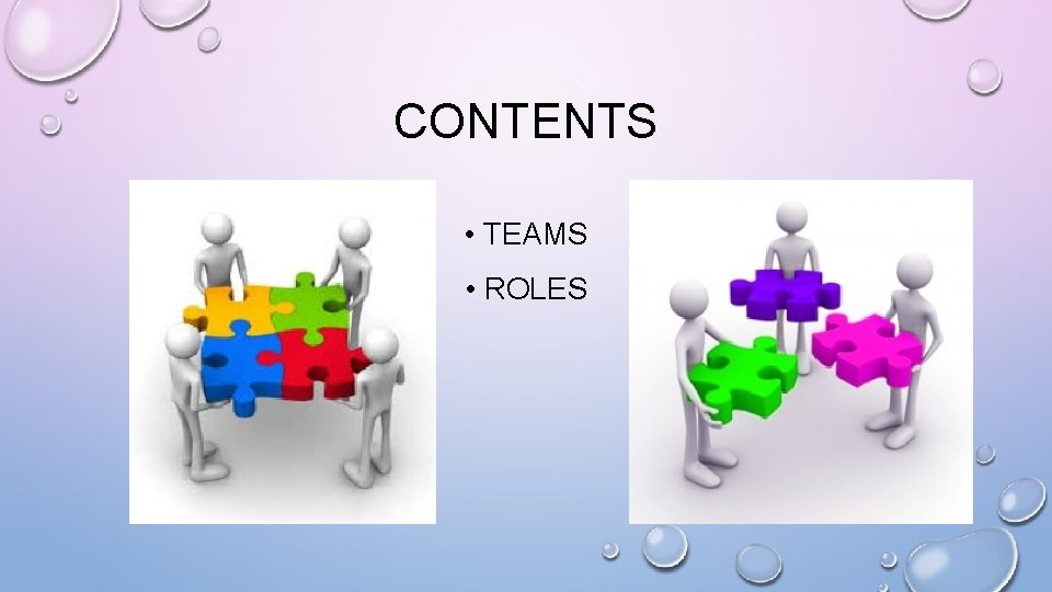 CONTENTS • TEAMS • ROLES 