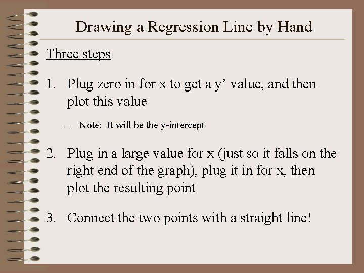 Drawing a Regression Line by Hand Three steps 1. Plug zero in for x