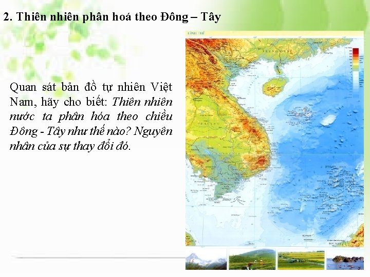 2. Thiên nhiên phân hoá theo Đông – Tây Quan sát bản đồ tự