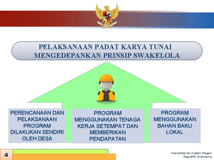 PELAKSANAAN PADAT KARYA TUNAI MENGEDEPANKAN PRINSIP SWAKELOLA PERENCANAAN DAN PELAKSANAAN PROGRAM DILAKUKAN SENDIRI OLEH