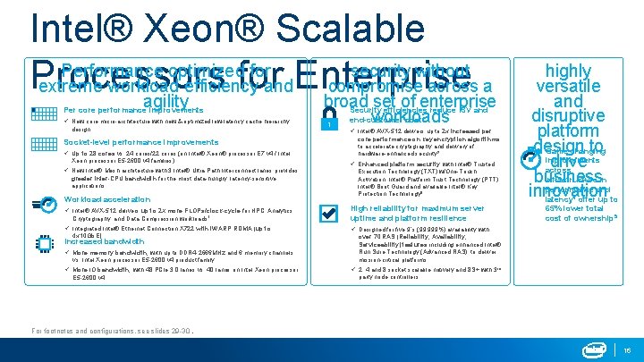 Intel® Xeon® Scalable Performance optimized for security without Processors for Enterprise extreme workload efficiency