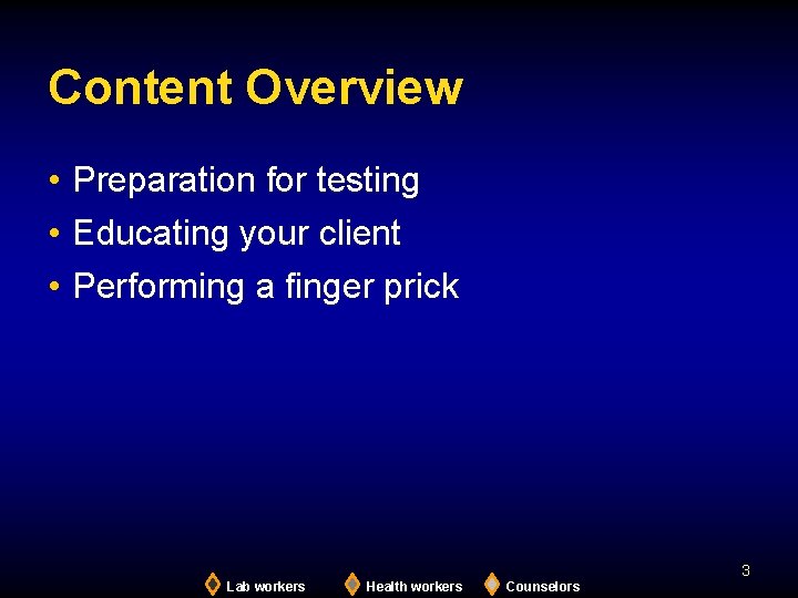 Content Overview • Preparation for testing • Educating your client • Performing a finger