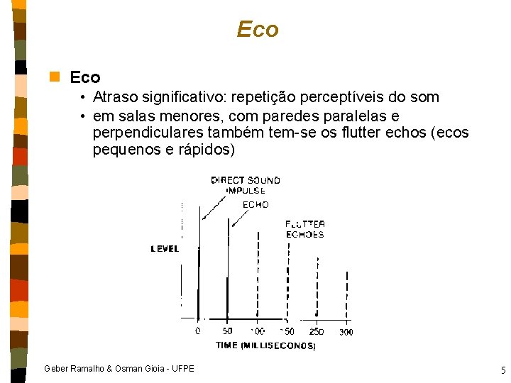Eco n Eco • Atraso significativo: repetição perceptíveis do som • em salas menores,