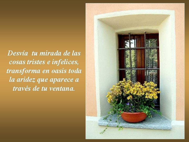 Desvía tu mirada de las cosas tristes e infelices, transforma en oasis toda la Desvía tu mirada de las cosas tristes e infelices, transforma en oasis toda la