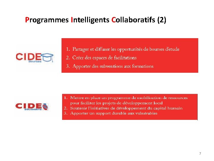 Programmes Intelligents Collaboratifs (2) 7 