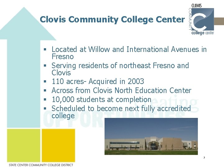 Clovis Community College Center § Located at Willow and International Avenues in Fresno §