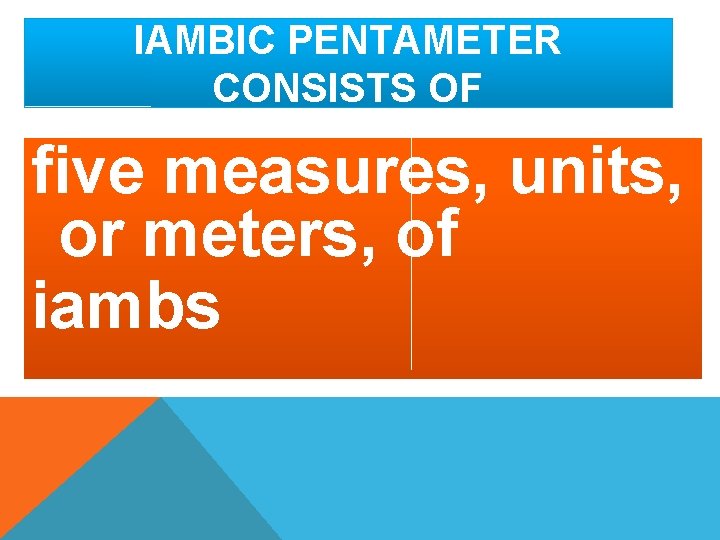 IAMBIC PENTAMETER CONSISTS OF five measures, units, or meters, of iambs 