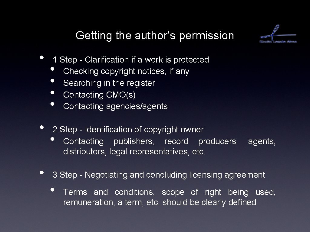 Getting the author’s permission • • • 1 Step - Clarification if a work