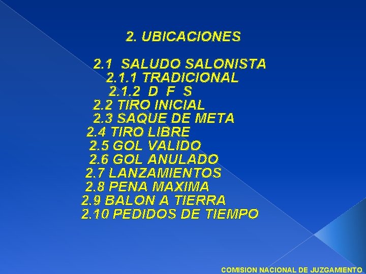 2. UBICACIONES 2. 1 SALUDO SALONISTA 2. 1. 1 TRADICIONAL 2. 1. 2 D