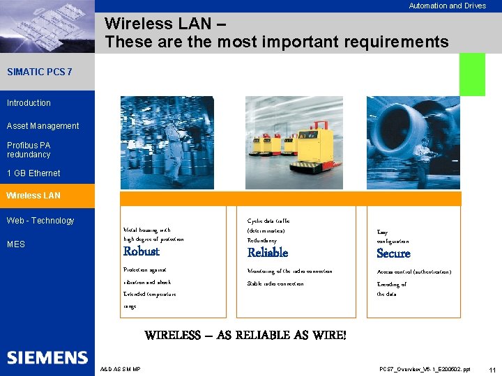 Automation and Drives Wireless LAN – These are the most important requirements SIMATIC PCS
