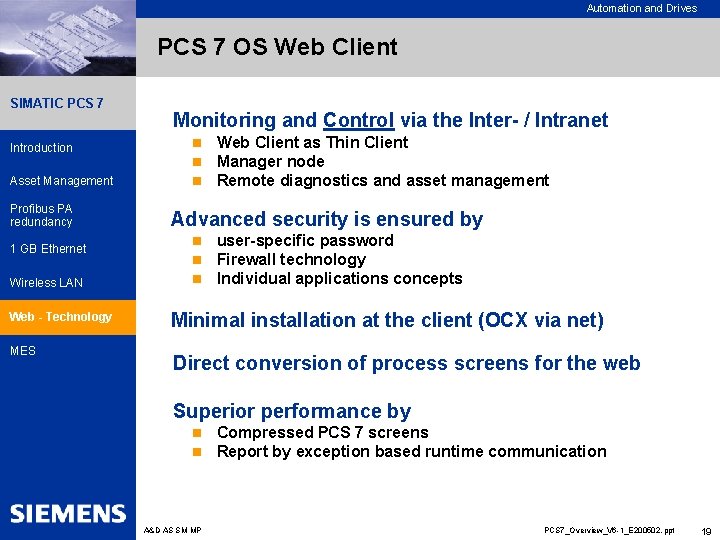 Automation and Drives PCS 7 OS Web Client SIMATIC PCS 7 Introduction Asset Management