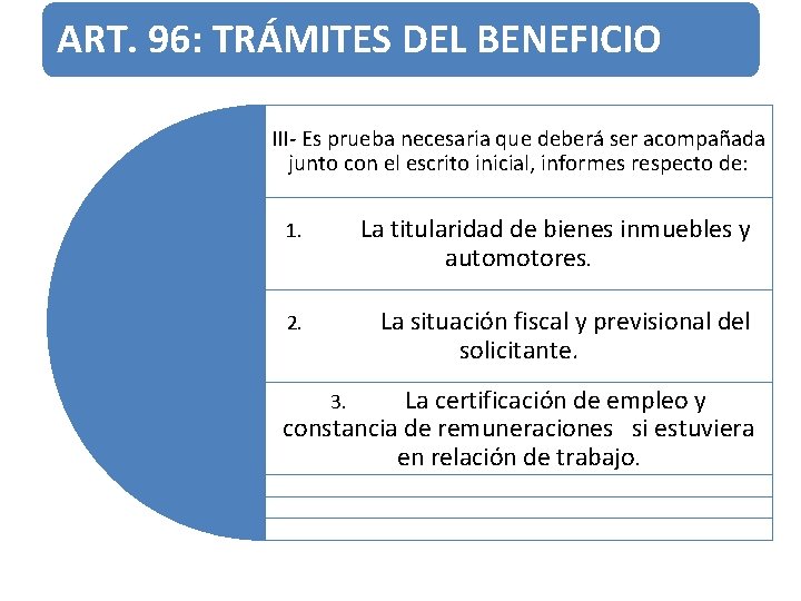 ART. 96: TRÁMITES DEL BENEFICIO III- Es prueba necesaria que deberá ser acompañada junto