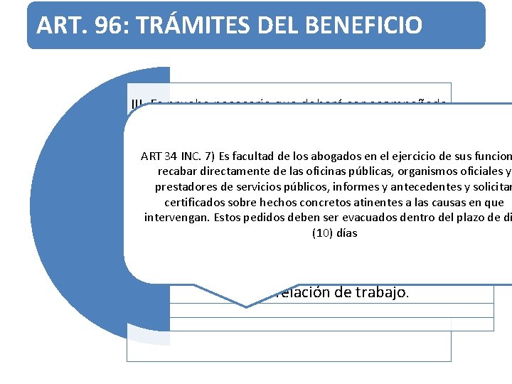ART. 96: TRÁMITES DEL BENEFICIO III- Es prueba necesaria que deberá ser acompañada junto