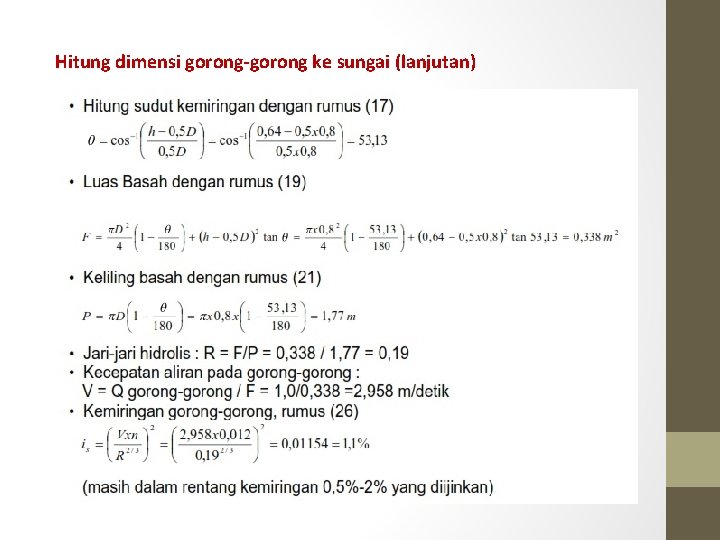 Hitung dimensi gorong-gorong ke sungai (lanjutan) 