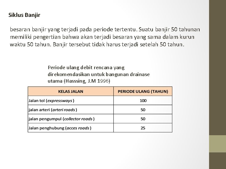 Siklus Banjir besaran banjir yang terjadi pada periode tertentu. Suatu banjir 50 tahunan memiliki