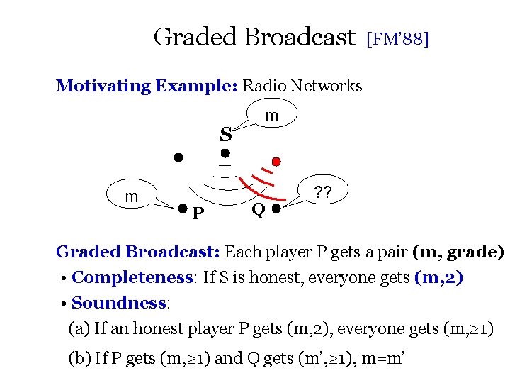 Graded Broadcast [FM’ 88] Motivating Example: Radio Networks S m P m Q ?