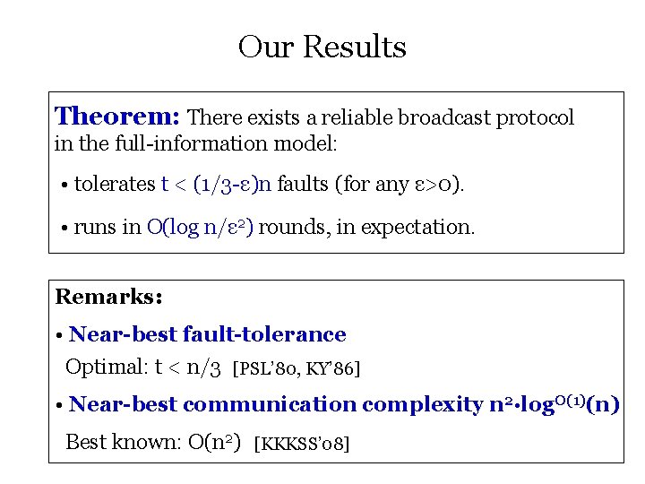 Our Results Theorem: There exists a reliable broadcast protocol in the full-information model: •