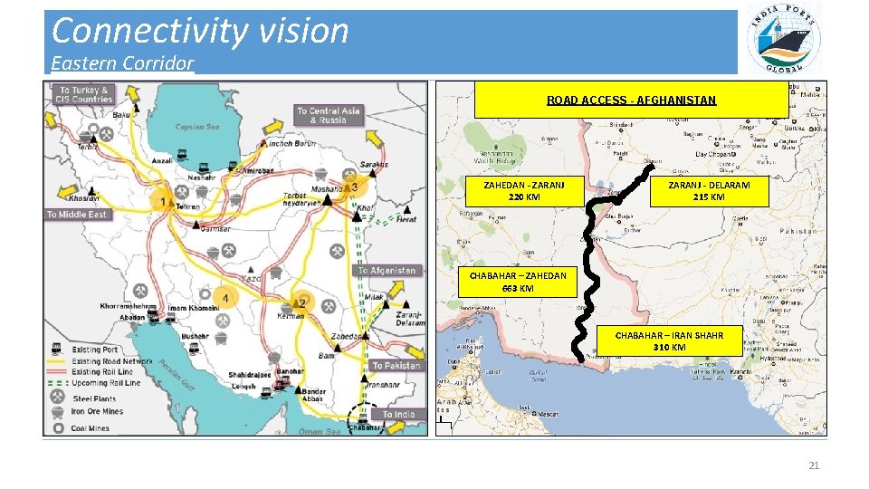 Connectivity vision Eastern Corridor ROAD ACCESS - AFGHANISTAN ZAHEDAN - ZARANJ 220 KM ZARANJ