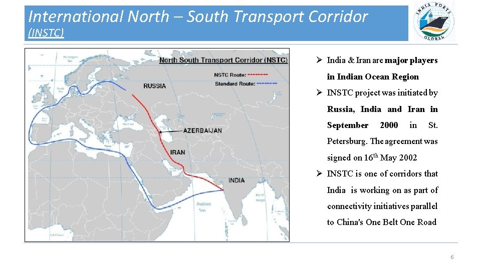 International North – South Transport Corridor (INSTC) Ø India & Iran are major players