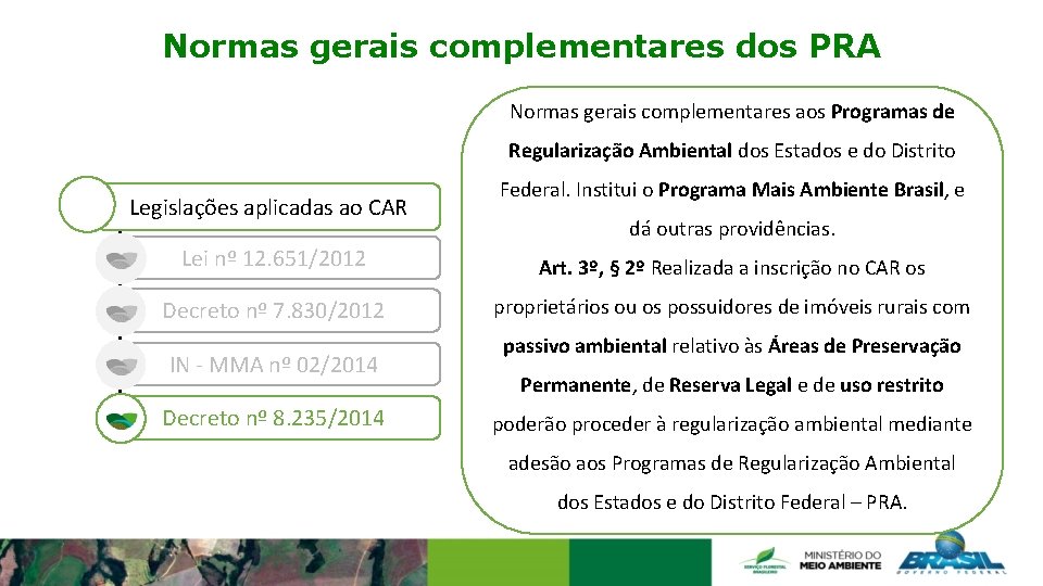 Normas gerais complementares dos PRA Normas gerais complementares aos Programas de Regularização Ambiental dos