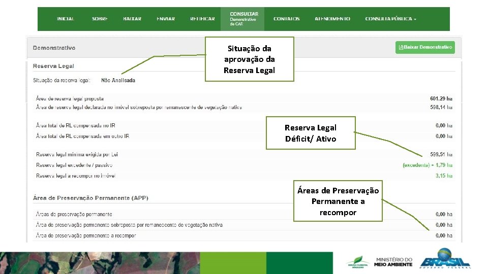 Situação da aprovação da Reserva Legal Déficit/ Ativo Áreas de Preservação Permanente a recompor