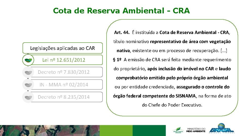 Cota de Reserva Ambiental - CRA Art. 44. É instituída a Cota de Reserva