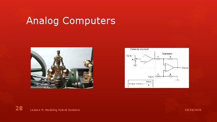 Analog Computers 28 Lecture 9: Modeling Hybrid Systems 10/31/2020 