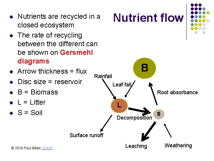 l l l l Nutrient flow Nutrients are recycled in a closed ecosystem The