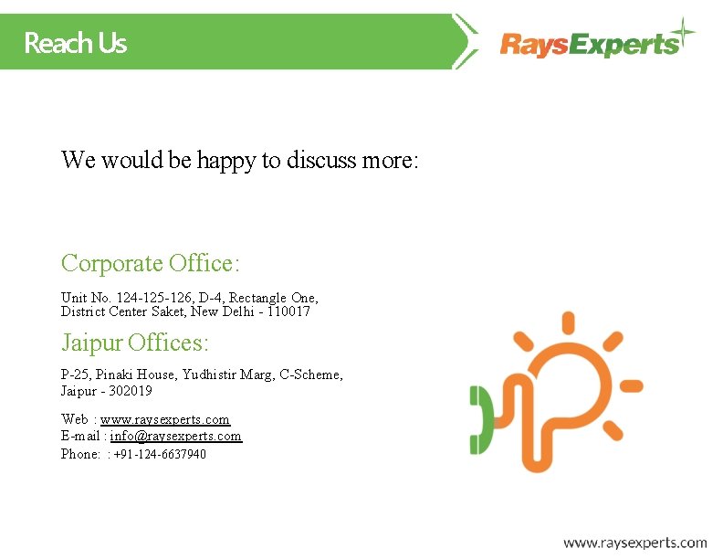 Reach Us We would be happy to discuss more: Corporate Office: Unit No. 124