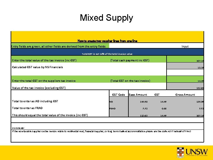 Mixed Supply How to create two voucher lines from one line Entry fields are