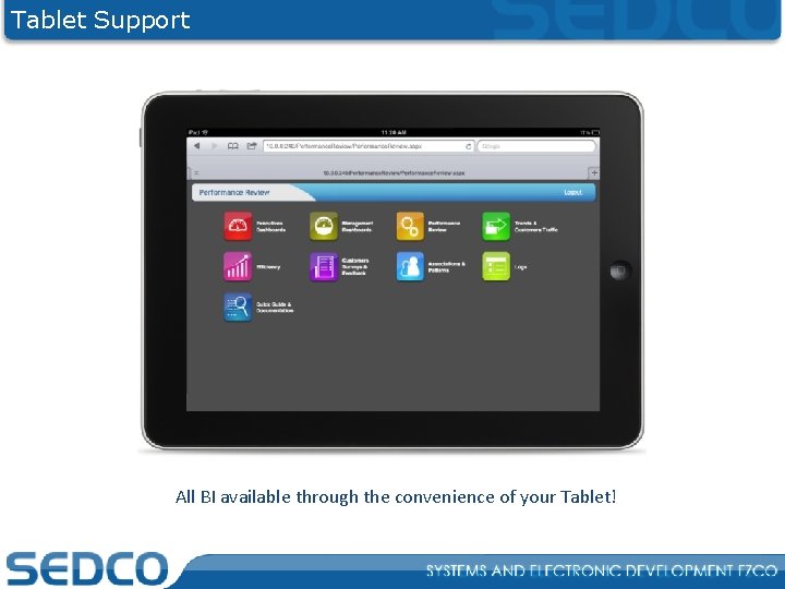 Tablet Support All BI available through the convenience of your Tablet! 