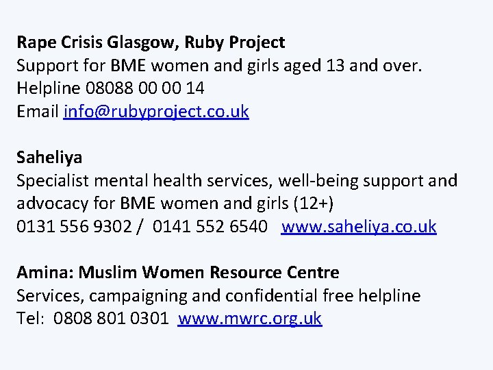 Rape Crisis Glasgow, Ruby Project Support for BME women and girls aged 13 and