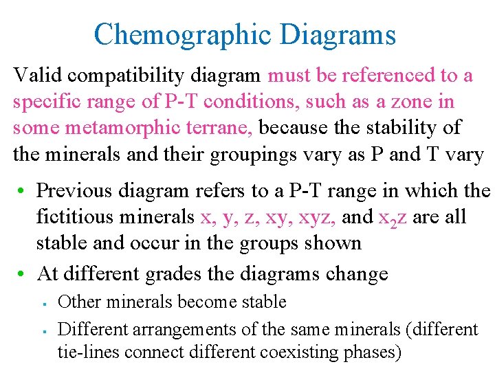 Chemographic Diagrams Valid compatibility diagram must be referenced to a specific range of P-T