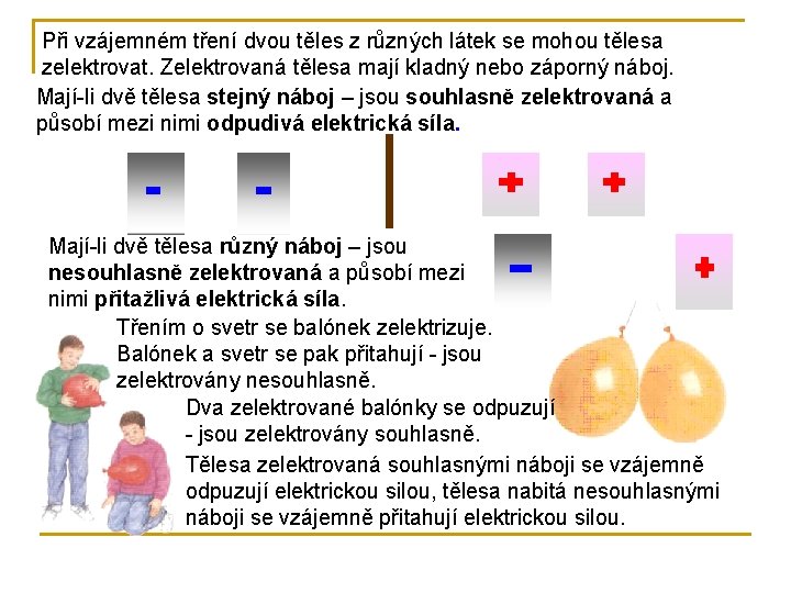 Při vzájemném tření dvou těles z různých látek se mohou tělesa zelektrovat. Zelektrovaná tělesa