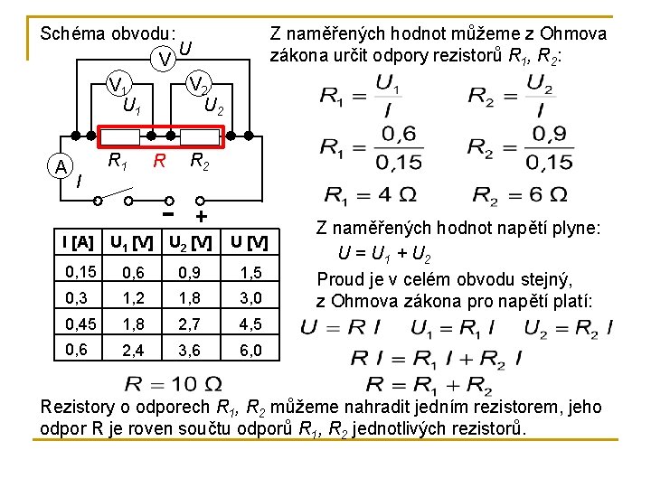 Schéma obvodu: U V V 2 V 1 U 2 A I R 1