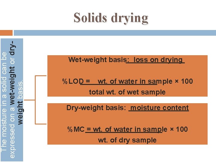 The moisture in a solid can be expressed on a wet-weight or dryweight basis.