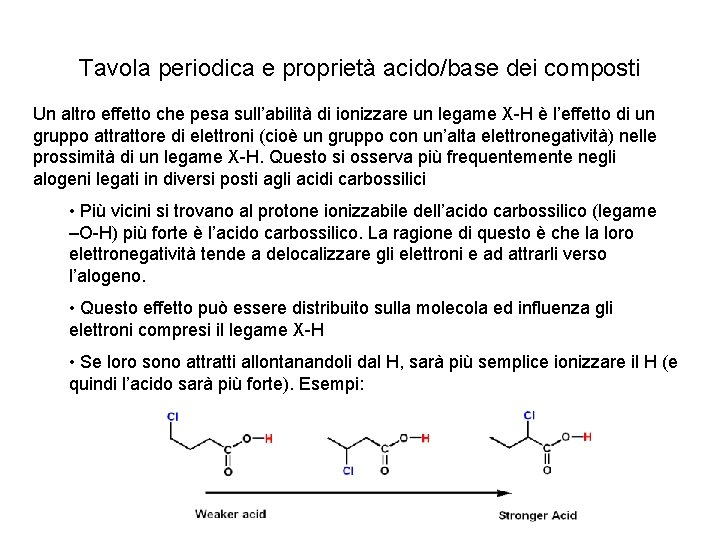 Tavola periodica e proprietà acido/base dei composti Un altro effetto che pesa sull’abilità di
