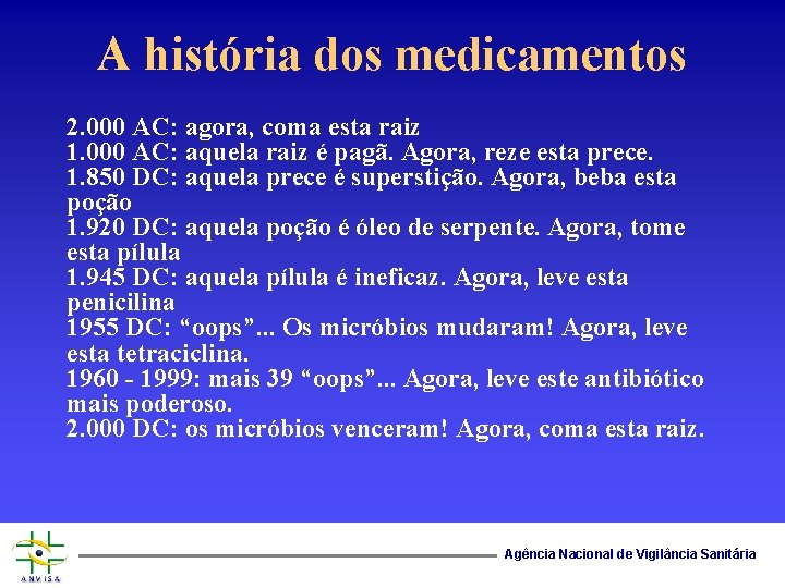 A história dos medicamentos 2. 000 AC: agora, coma esta raiz 1. 000 AC: